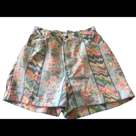 VTG Stuffed Shirt Printed Pastel Denim High Waisted Shorts Retro 80’s Summer 7/8 - Picture 5 of 6